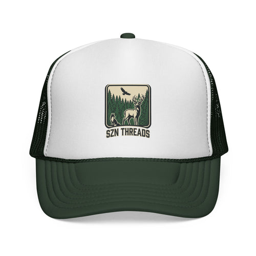 Outdoor Patch Trucker Cap — SZN THREADS Elk Forest Design