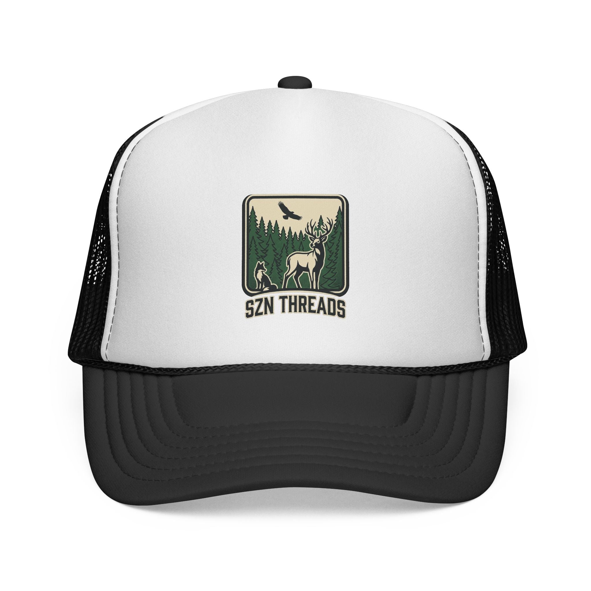 Outdoor Patch Trucker Cap — SZN THREADS Elk Forest Design