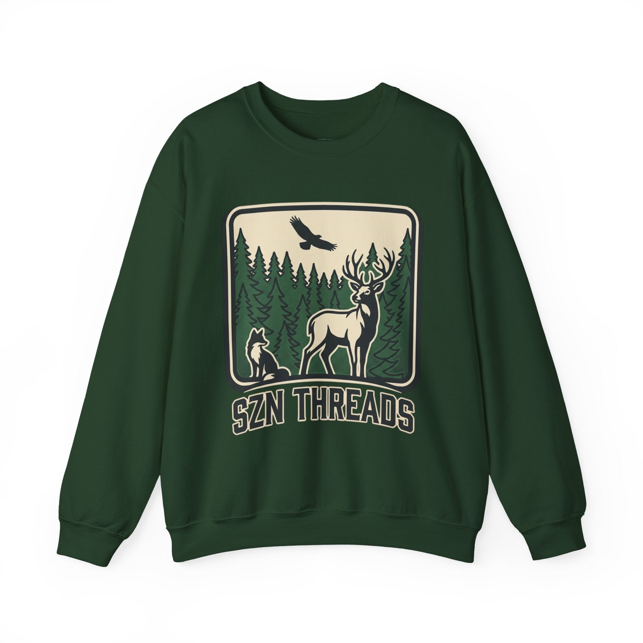 Nature Crewneck Sweatshirt — 'SZN THREADS' Forest Deer Graphic