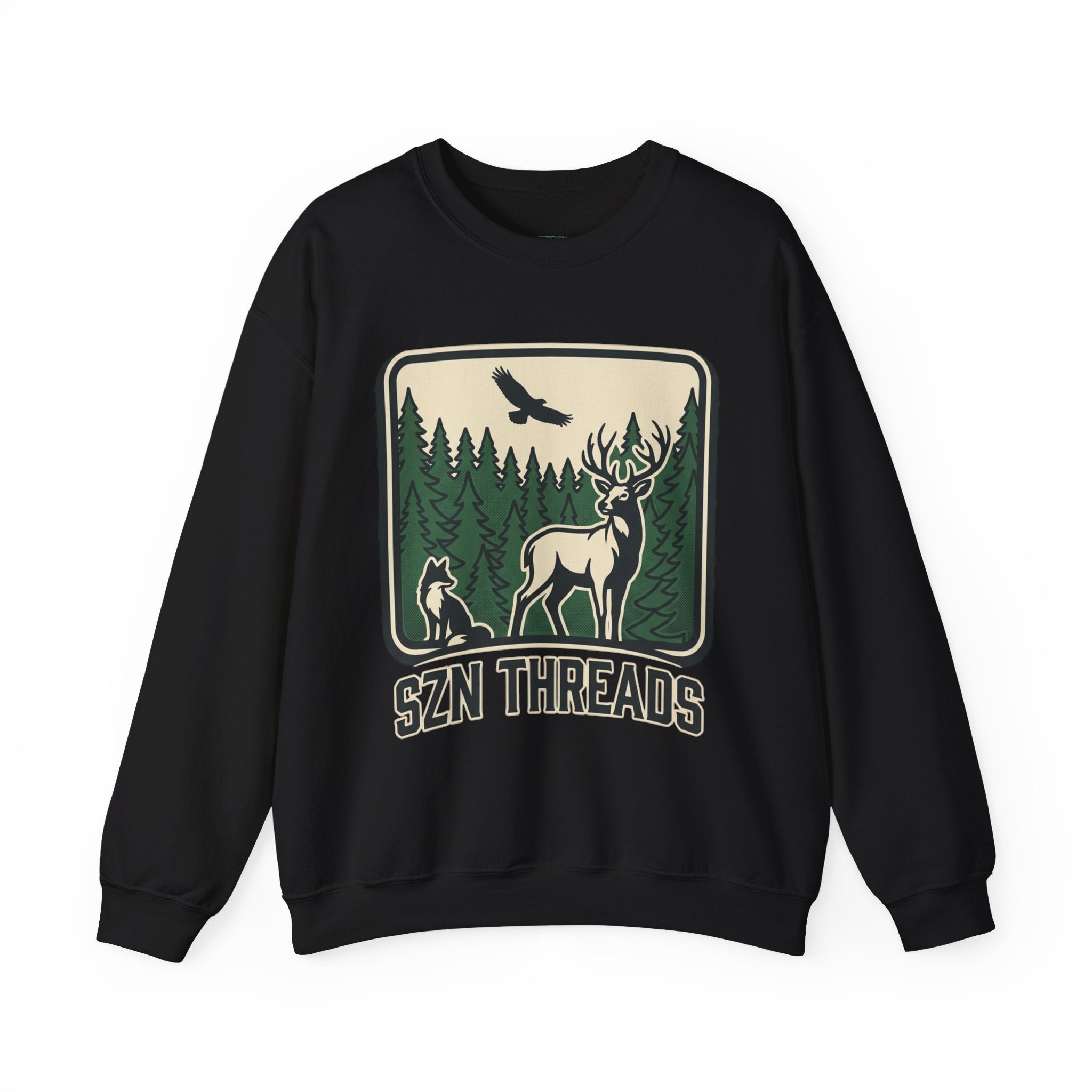 Nature Crewneck Sweatshirt — 'SZN THREADS' Forest Deer Graphic