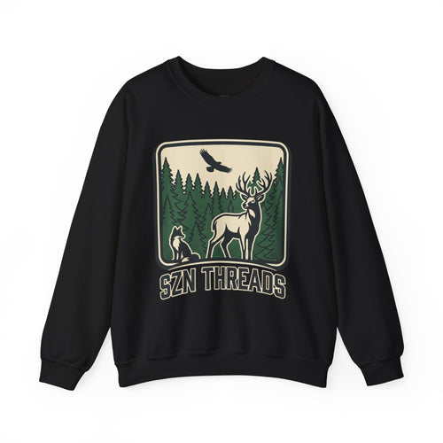 Nature Crewneck Sweatshirt — 'SZN THREADS' Forest Deer Graphic