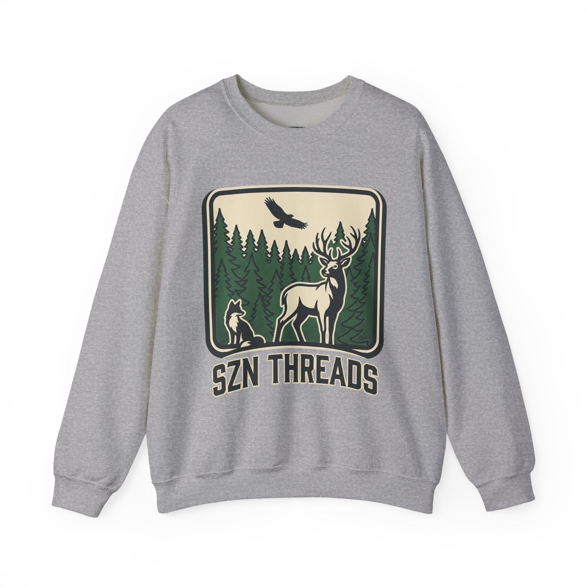 Nature Crewneck Sweatshirt — 'SZN THREADS' Forest Deer Graphic