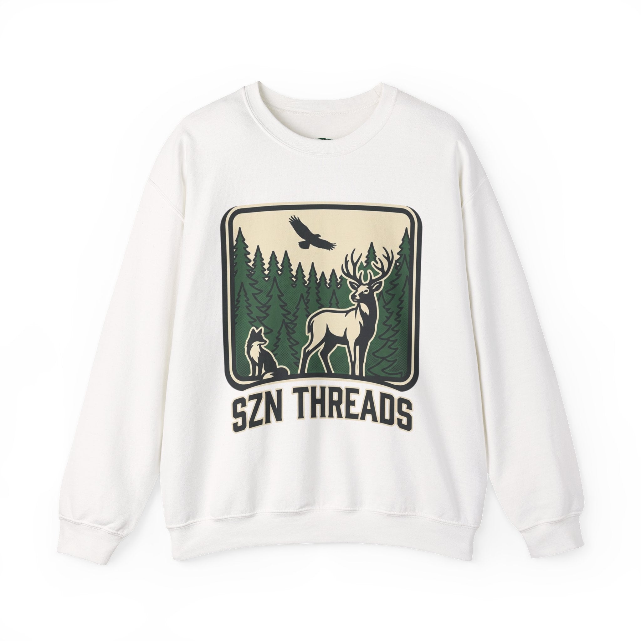 Nature Crewneck Sweatshirt — 'SZN THREADS' Forest Deer Graphic