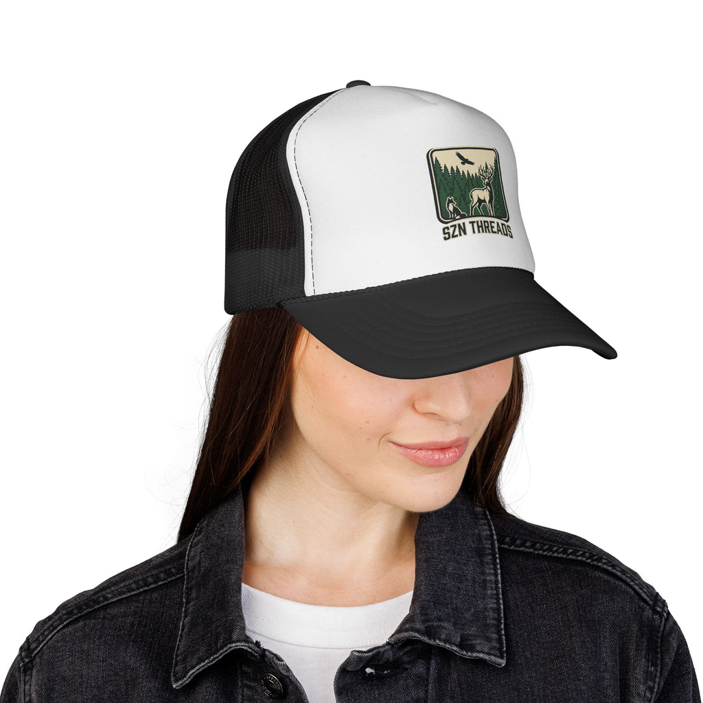 Outdoor Patch Trucker Cap — SZN THREADS Elk Forest Design