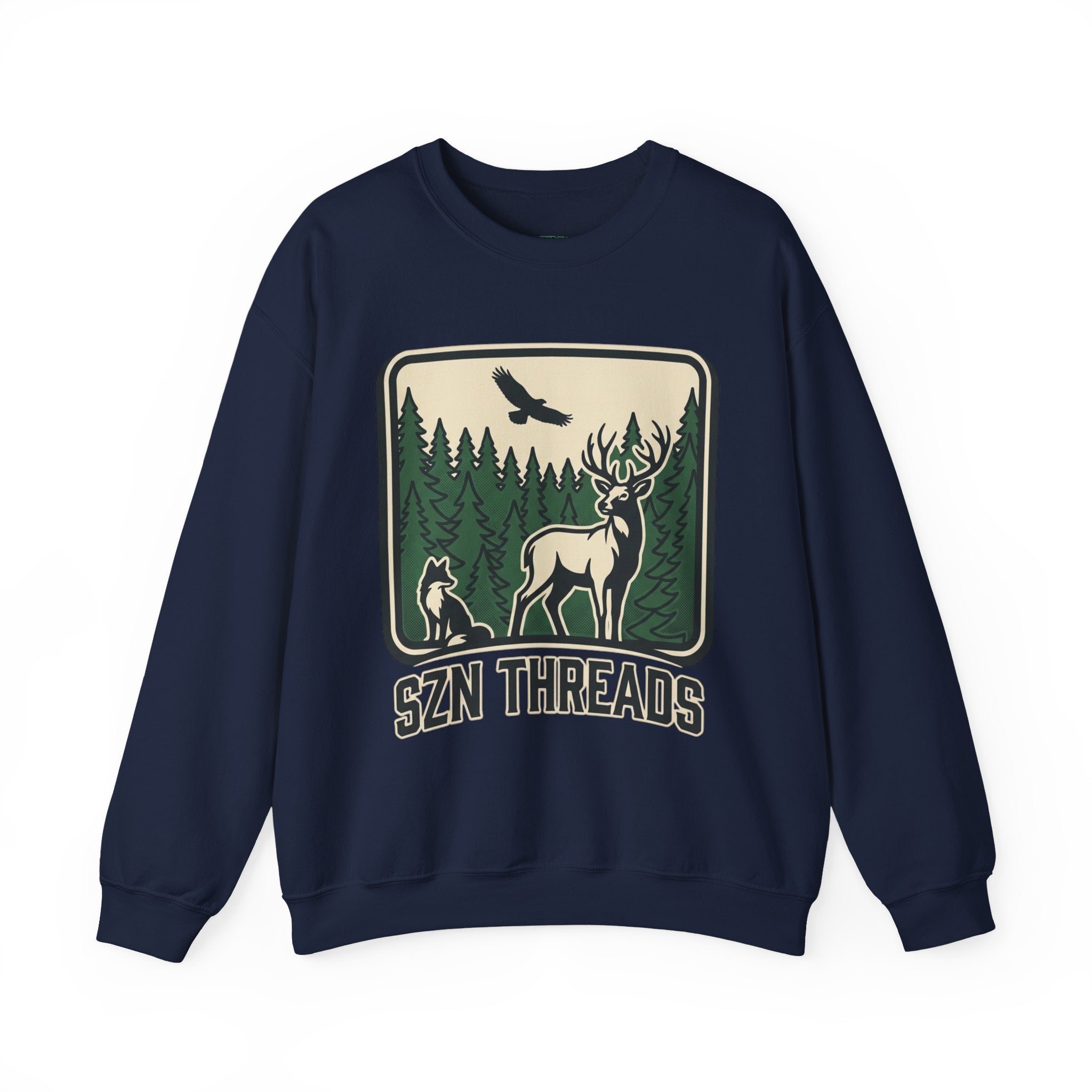 Nature Crewneck Sweatshirt — 'SZN THREADS' Forest Deer Graphic