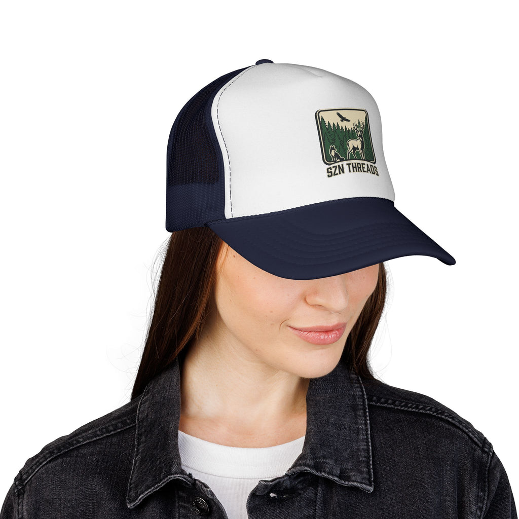 Outdoor Patch Trucker Cap — SZN THREADS Elk Forest Design