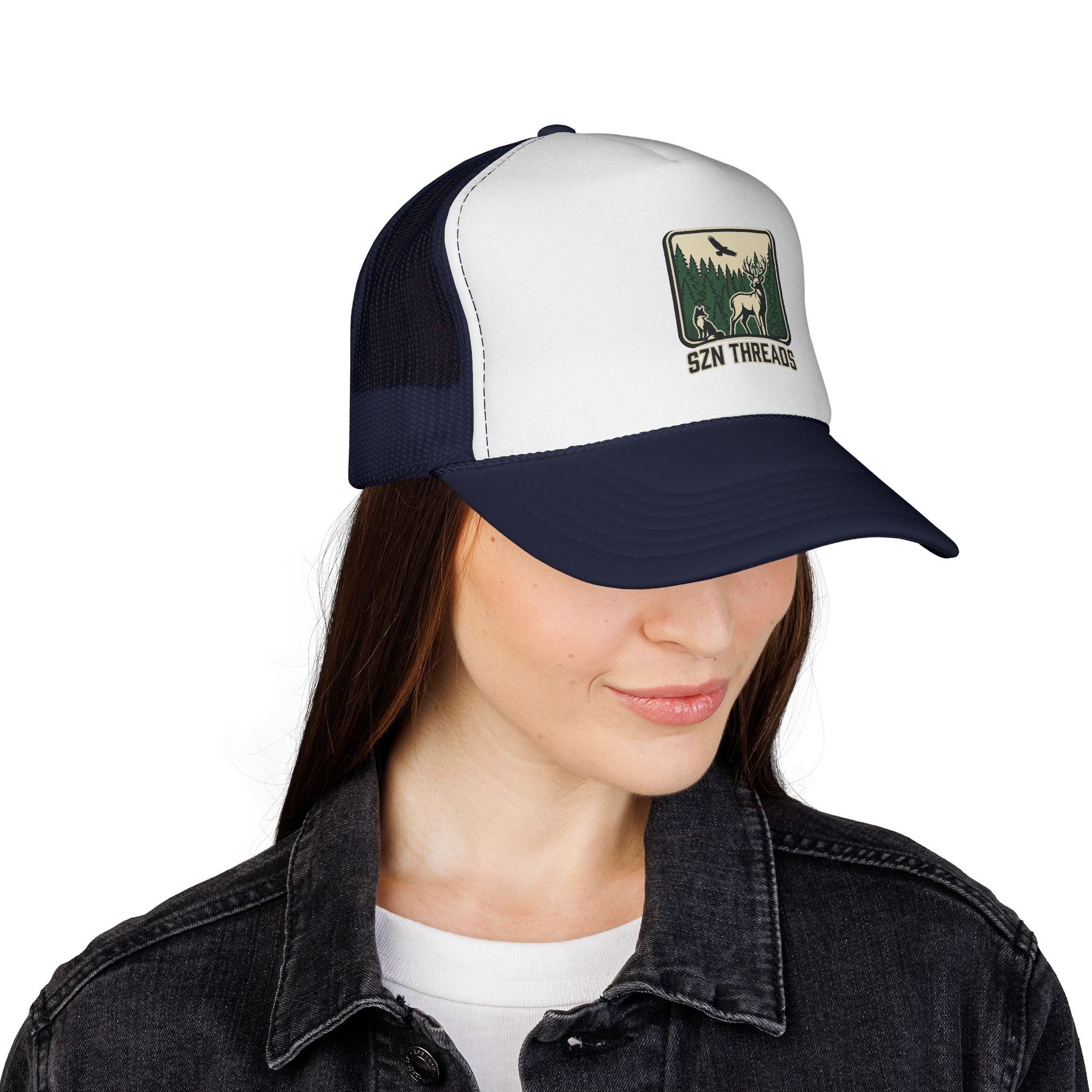 Outdoor Patch Trucker Cap — SZN THREADS Elk Forest Design