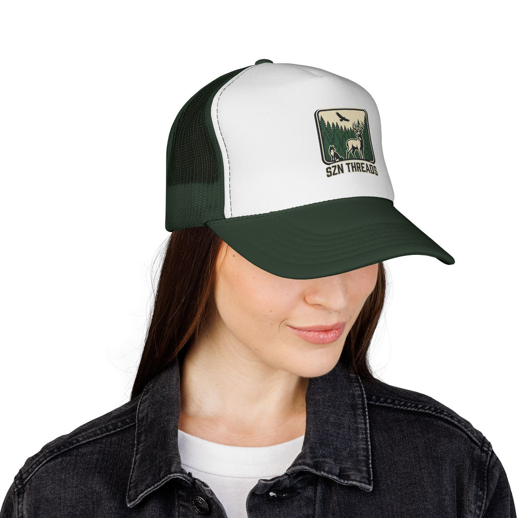 Outdoor Patch Trucker Cap — SZN THREADS Elk Forest Design